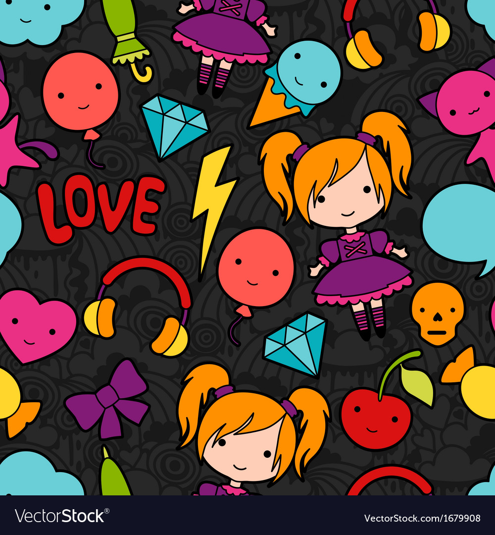 Seamless kawaii child pattern with cute doodles