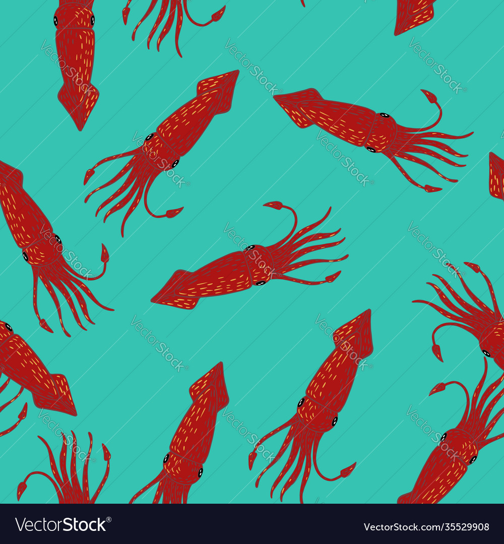 Seamless random pattern with bright red squids Vector Image Seamless random pattern with bright red squids