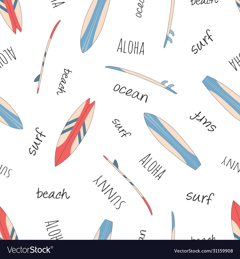Seamless surfboard pattern isolated on white vector image Seamless surfboard pattern isolated on white