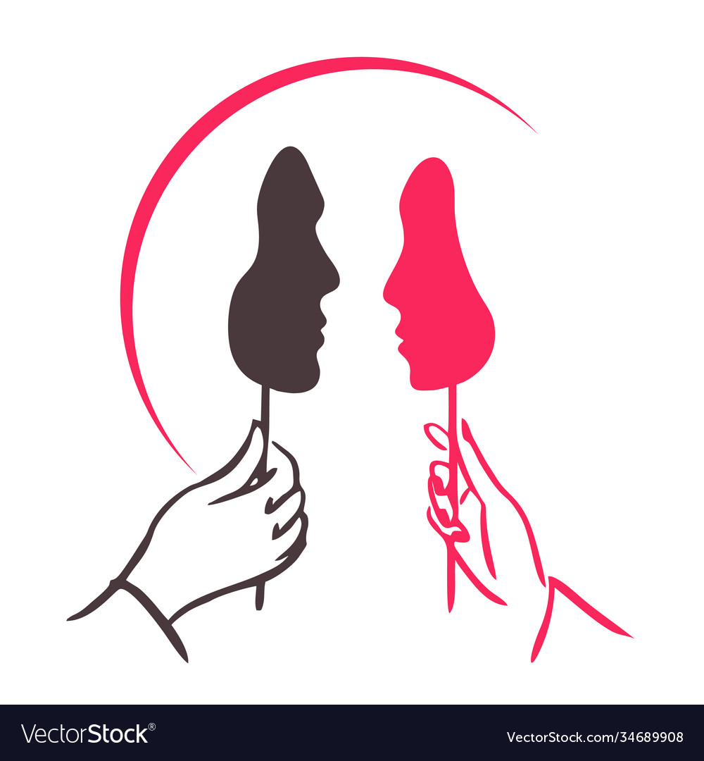 Two masks in male and female hands isolated
