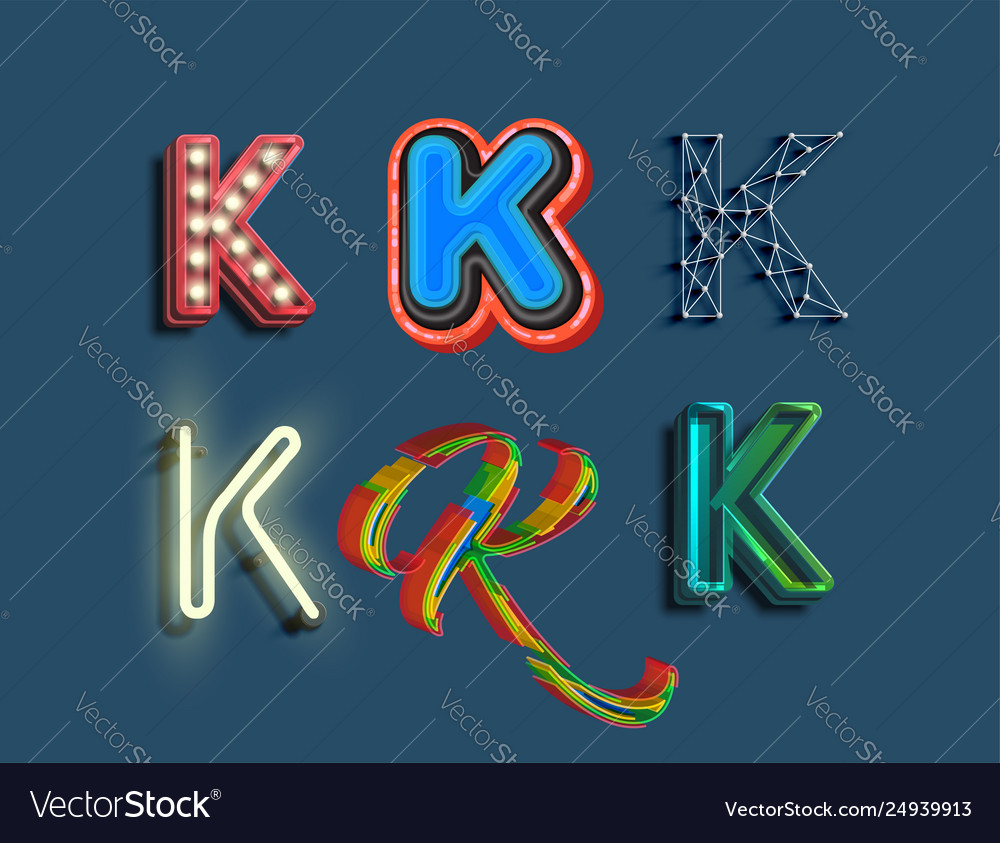 A character set 6 different styled font vector image A character set 6 different styled font