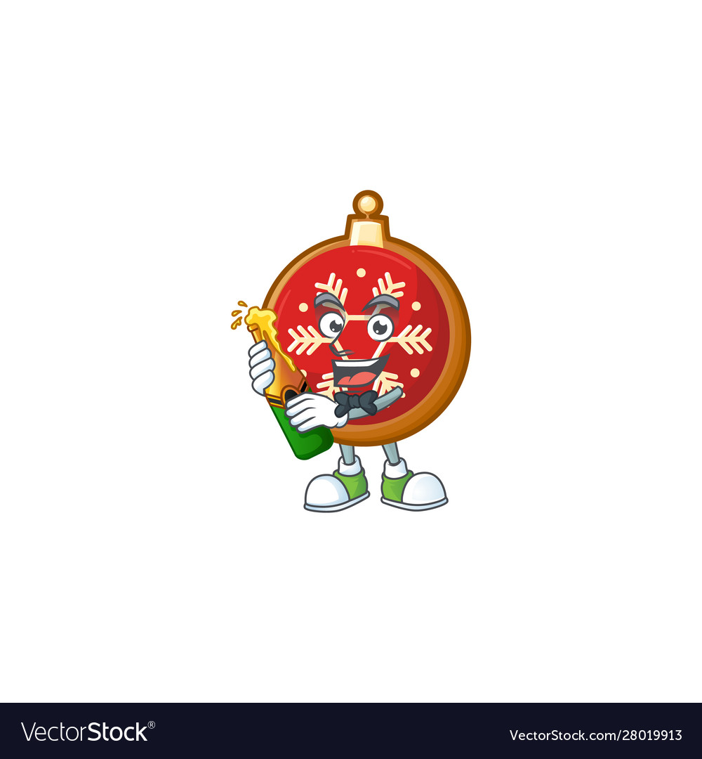 Cartoon red christmas ball with bring beer