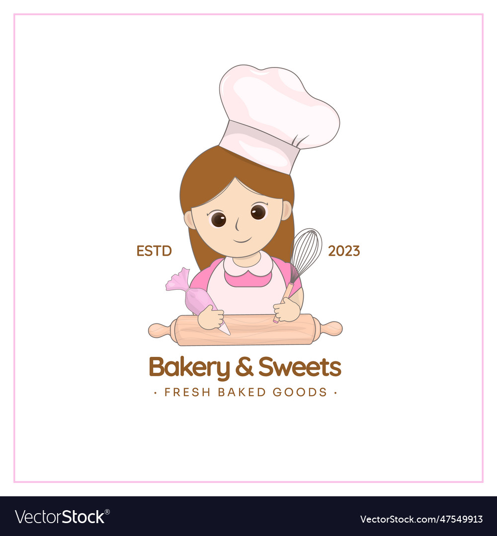 Cute girl with rolling pin bakery shop logo Vector Image