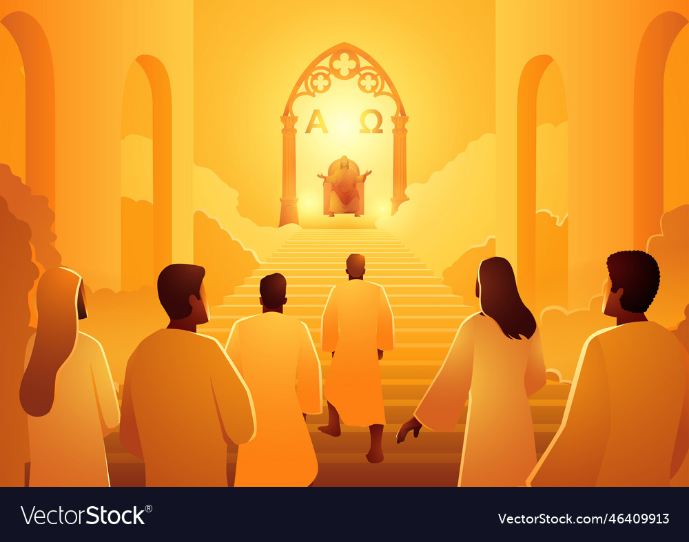 Jesus sits on the throne of heaven welcoming Vector Image