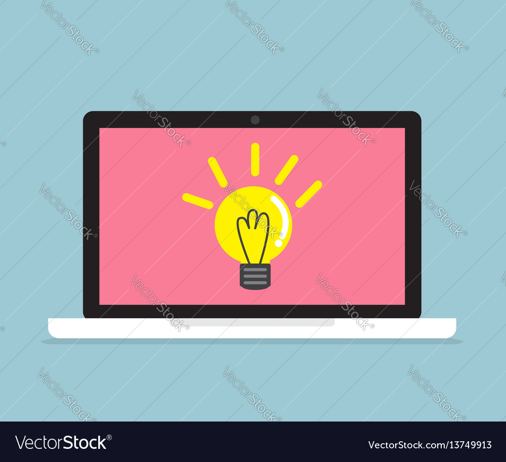 Light bulb idea on laptop with red background