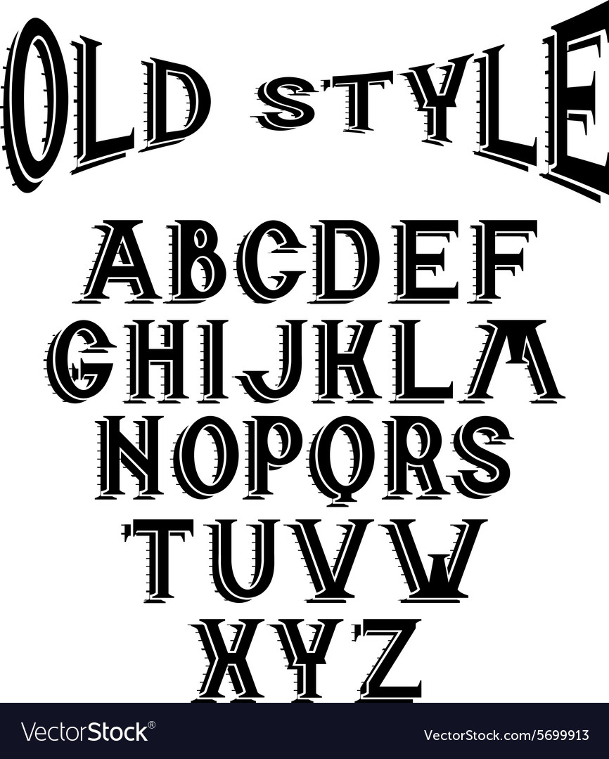 Old style alphabet for labels Royalty Free Vector Image