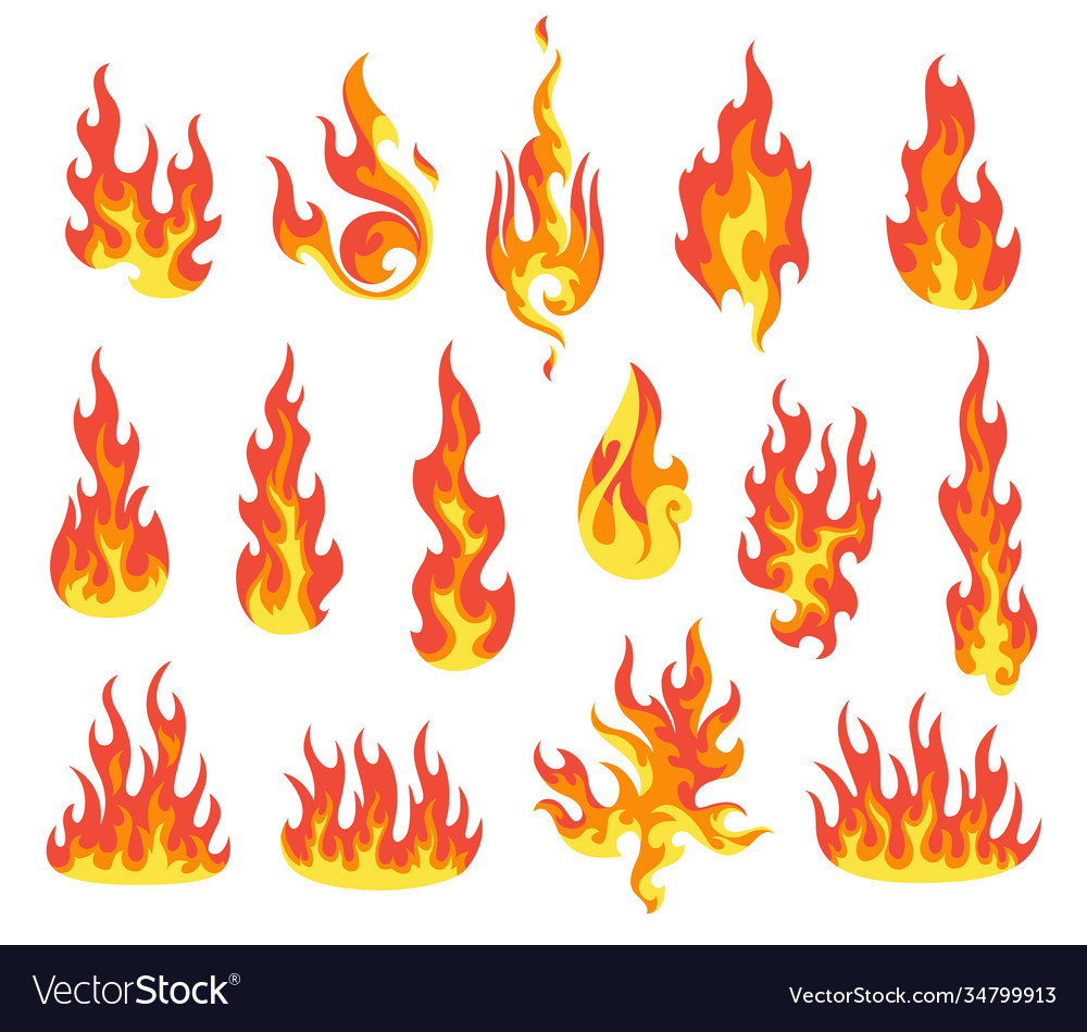 Set red and orange fire flame flames vector image Set red and orange fire flame flames