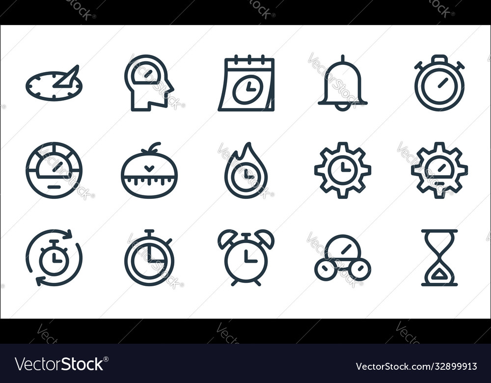 Speedometer and time line icons linear set vector image Speedometer and time line icons linear set