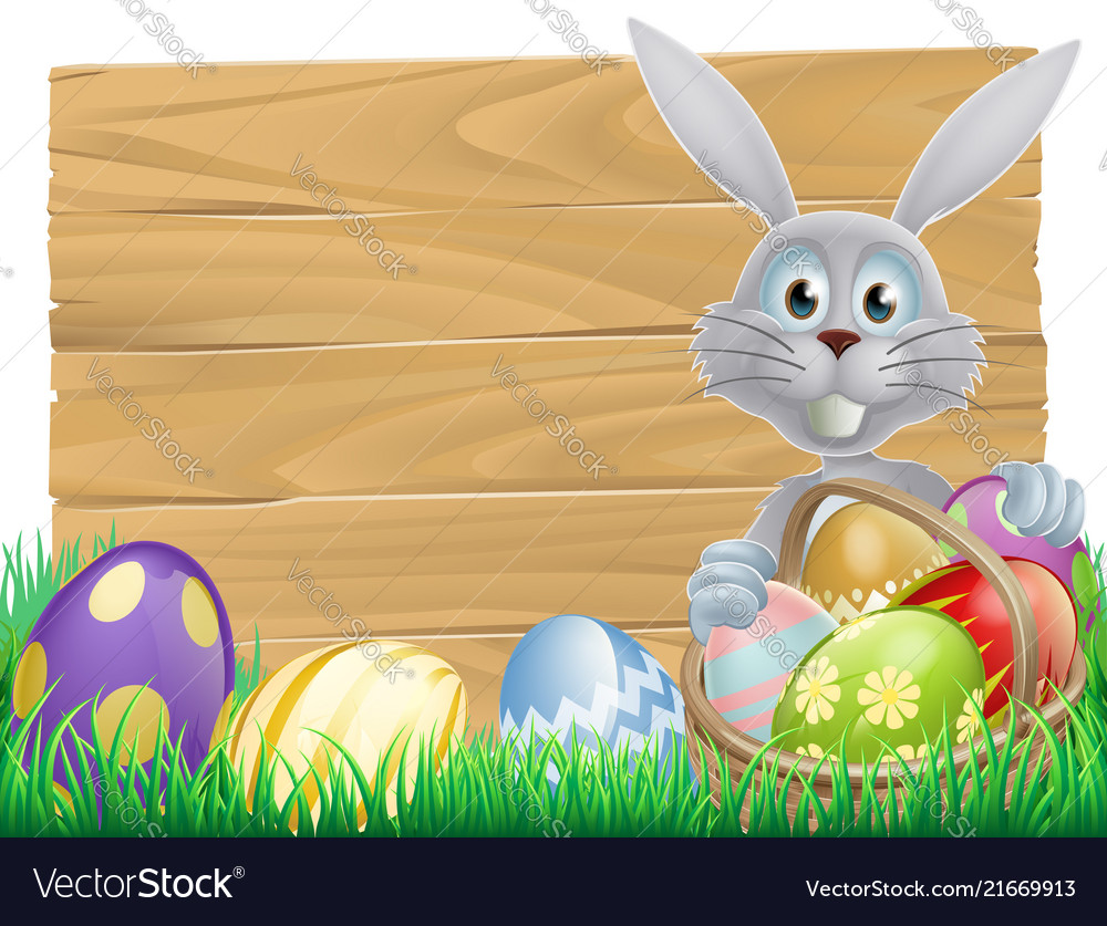 Wooden sign easter white rabbit Royalty Free Vector Image