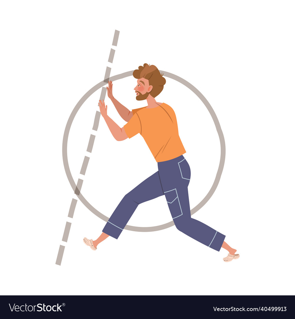 Young man pushing personal boundaries cartoon Vector Image