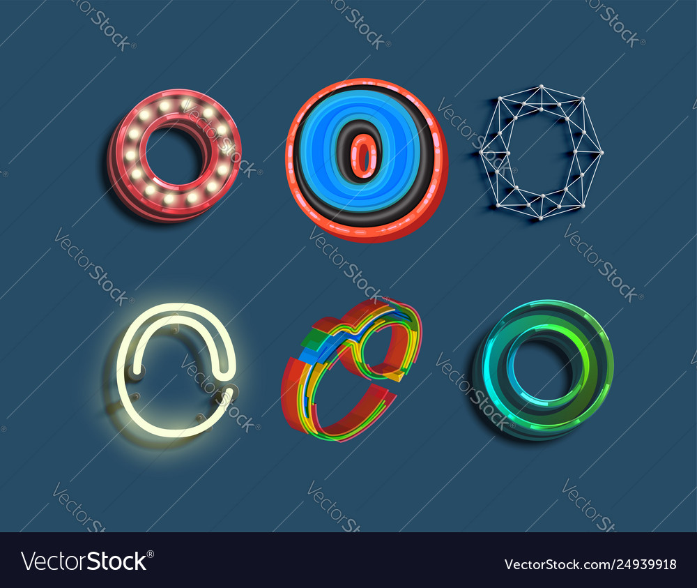 A character set 6 different styled font vector image A character set 6 different styled font