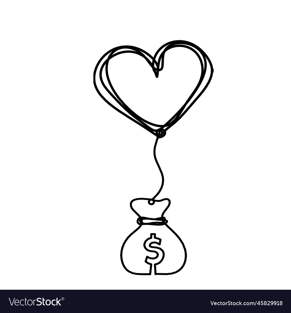 Abstract heart with dollar as continuous line Vector Image Abstract heart with dollar as continuous line
