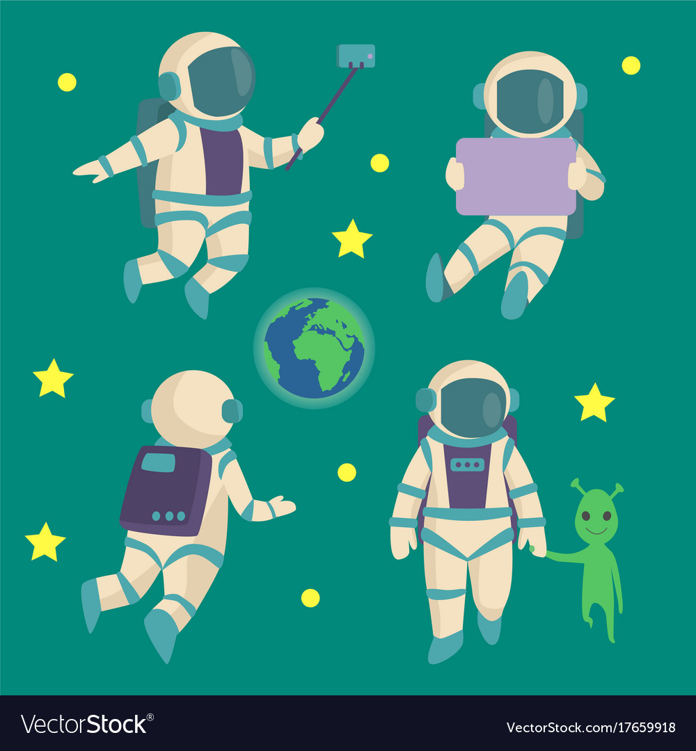 Astronauts in space working character