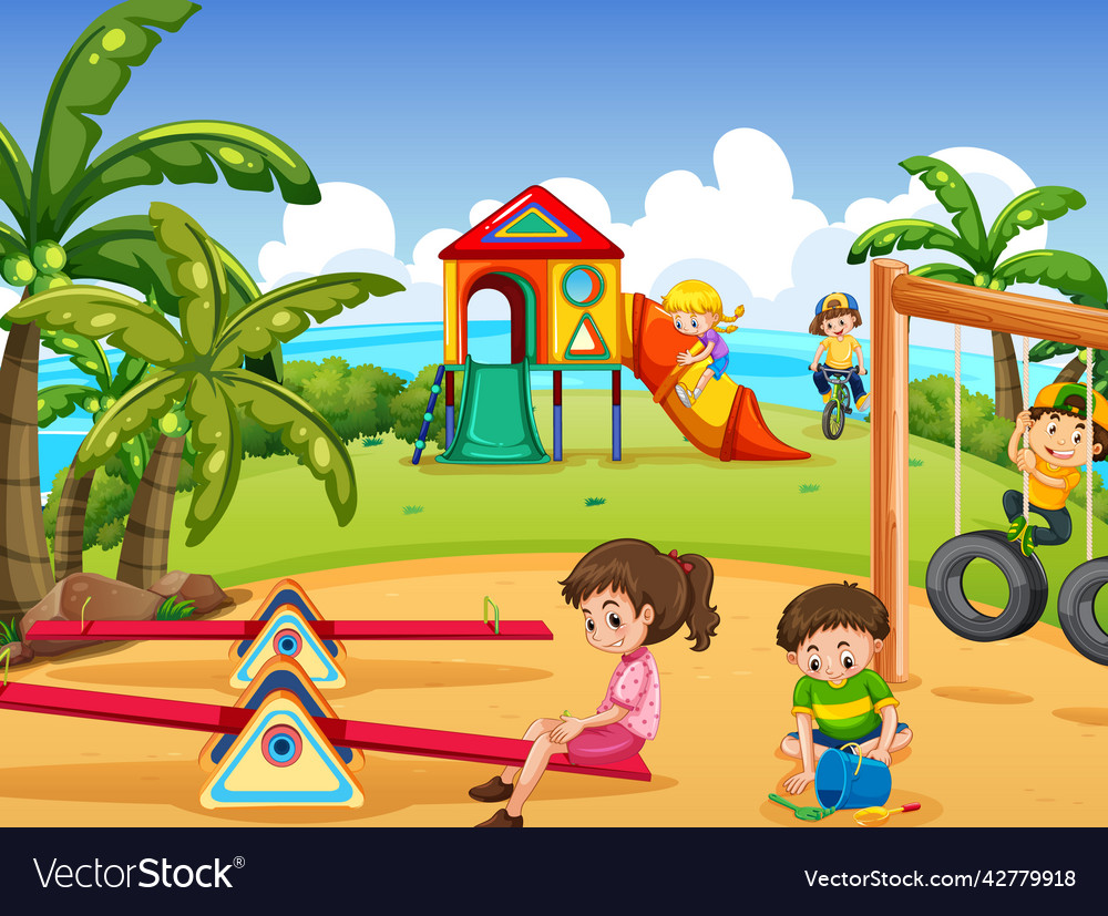 Beach playground with happy children Royalty Free Vector