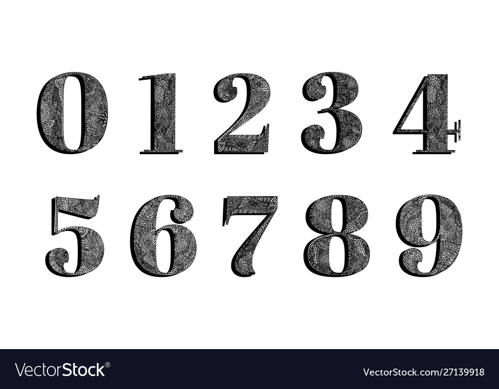Hand drawn numbers set texture lines dots