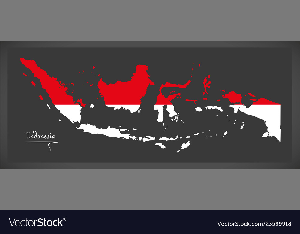 Indonesia map with indonesian national flag