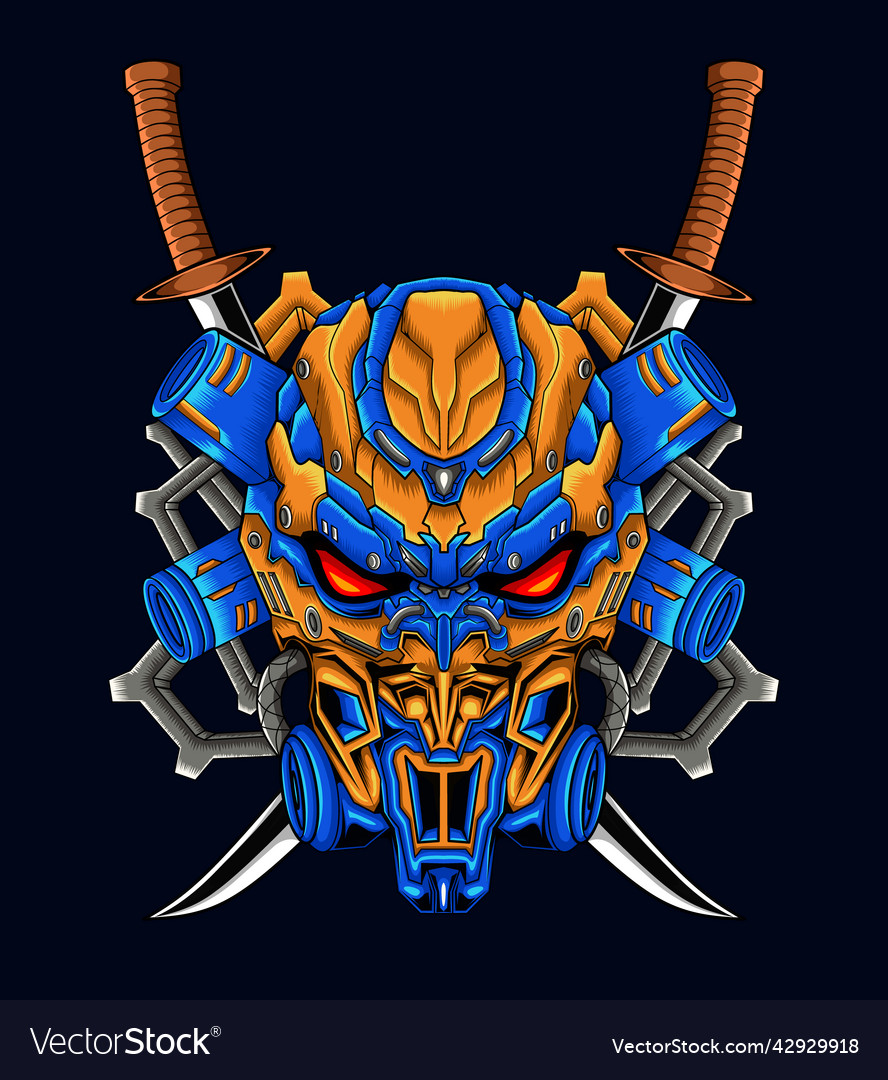 Mechanical robot skull with sword vector image Mechanical robot skull with sword