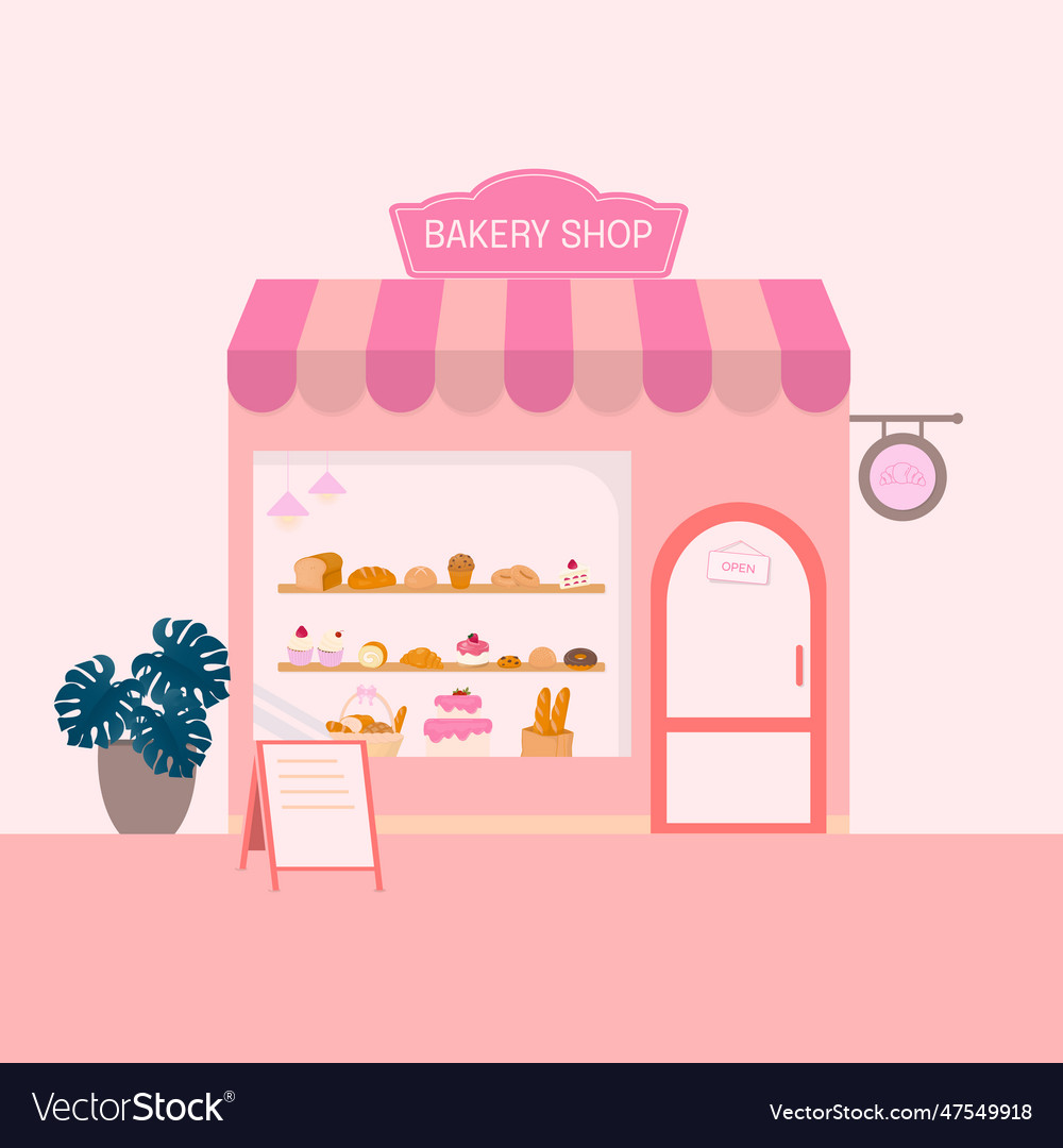 Pastel bakery shop with bakery baked goods Vector Image