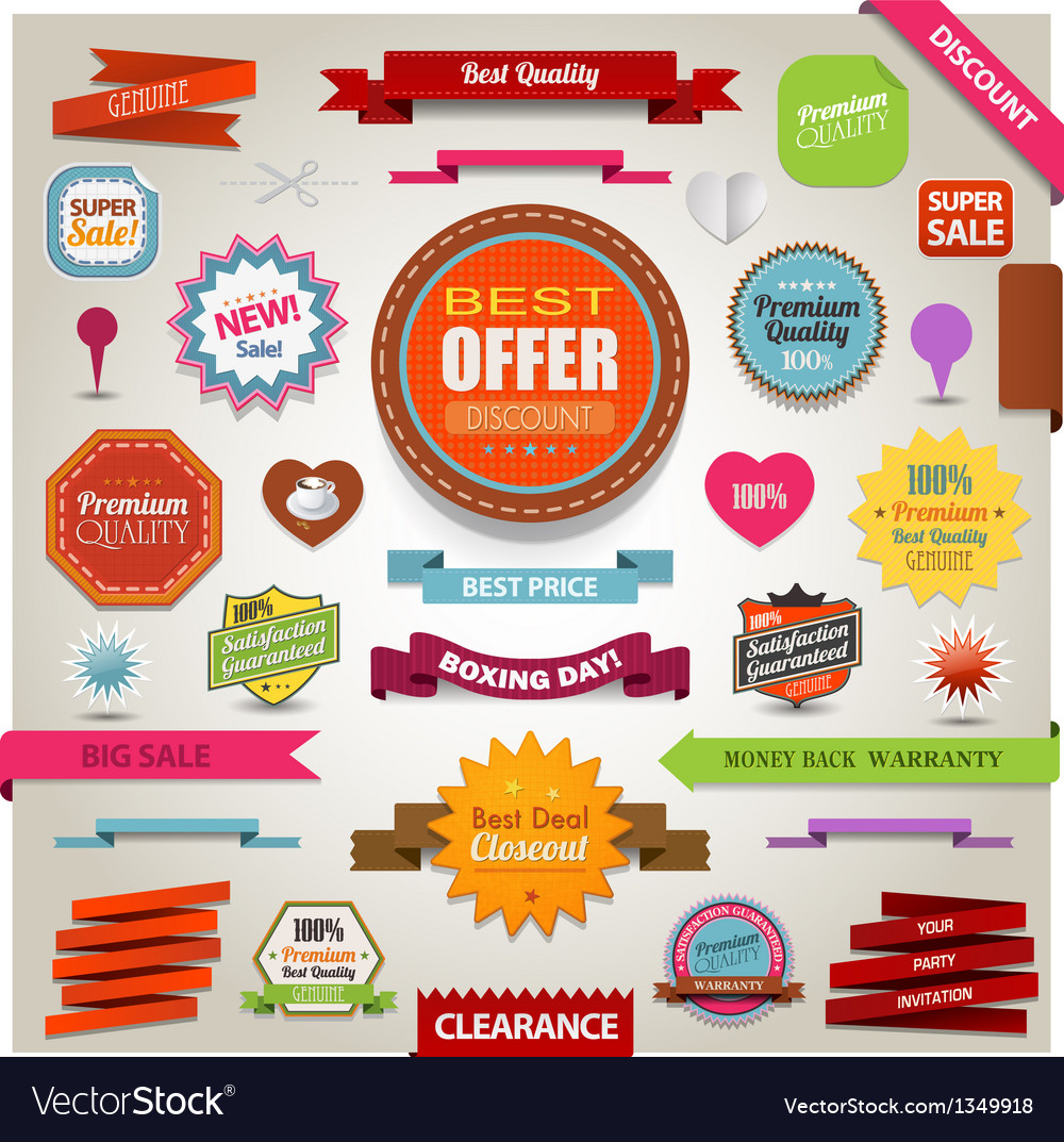 Retro ribbons vintage labels banners and emblems