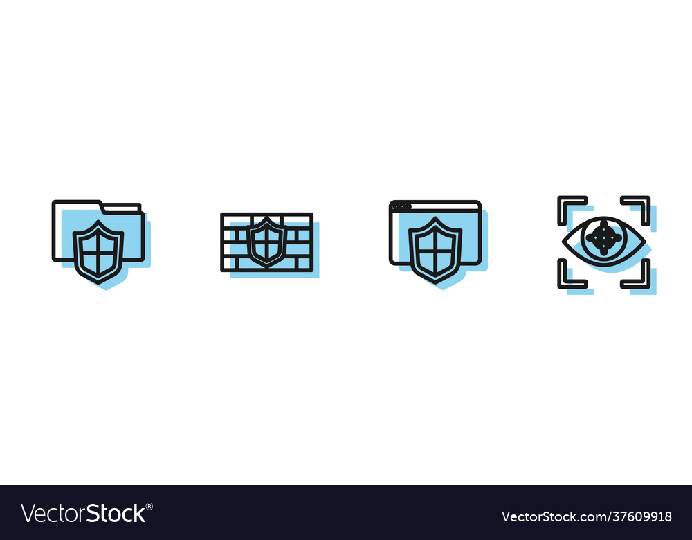 Set line browser with shield document folder vector image Set line browser with shield document folder
