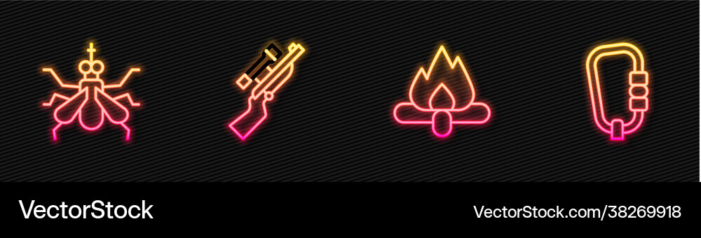Set line campfire mosquito sniper rifle Royalty Free Vector