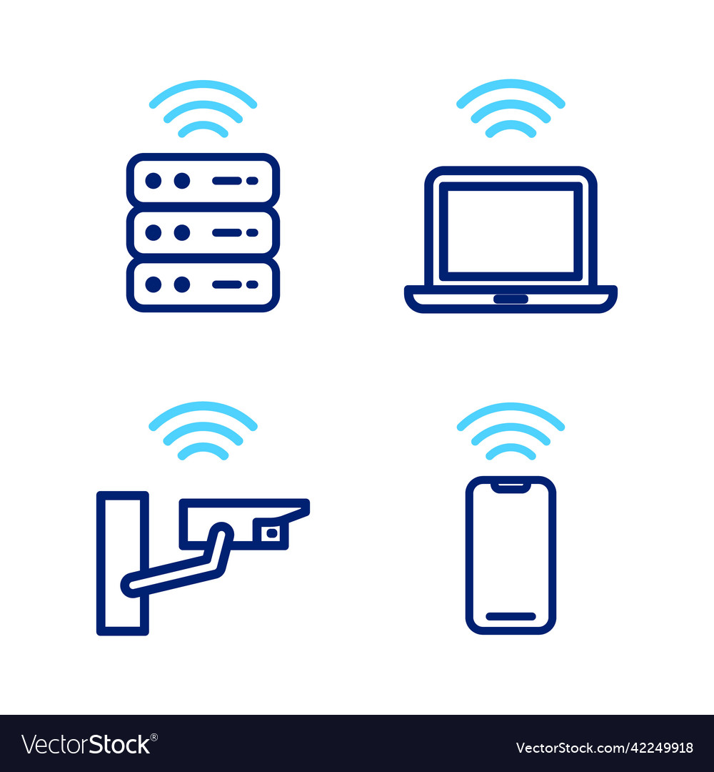 Set line wireless smartphone smart security vector image Set line wireless smartphone smart security