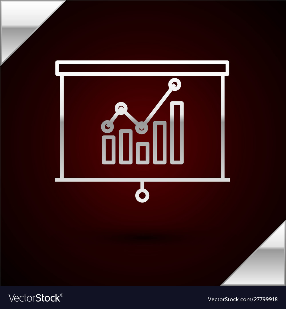 Silver line board with graph chart icon isolated