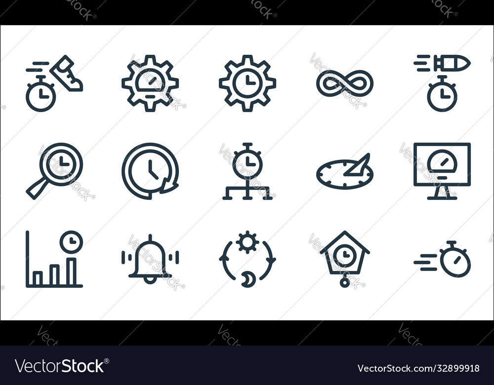 Speedometer and time line icons linear set vector image Speedometer and time line icons linear set