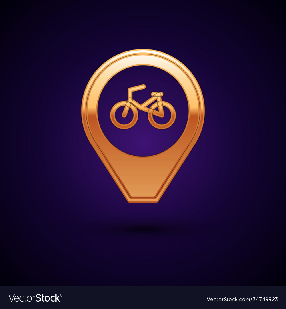 Gold map pointer with bicycle icon isolated vector image Gold map pointer with bicycle icon isolated