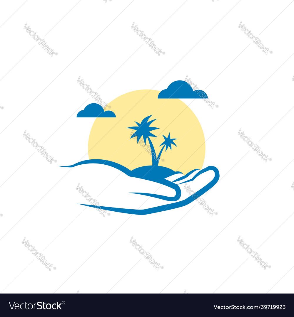 Hand palm tree silhouette emblem