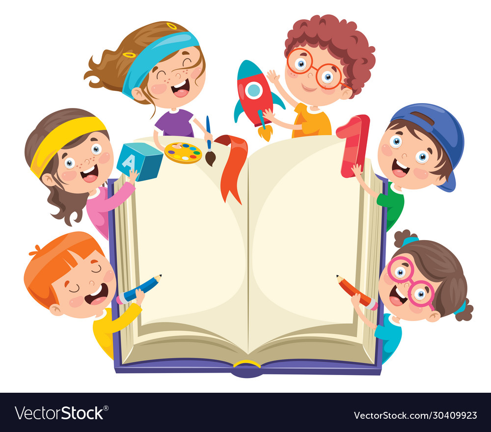 Kids and book Royalty Free Vector Image - VectorStock