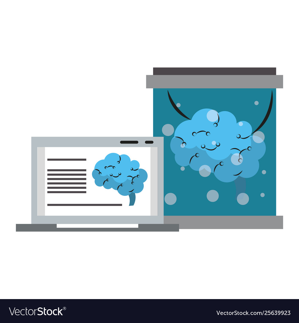Laptop analizing brain in flask artificial