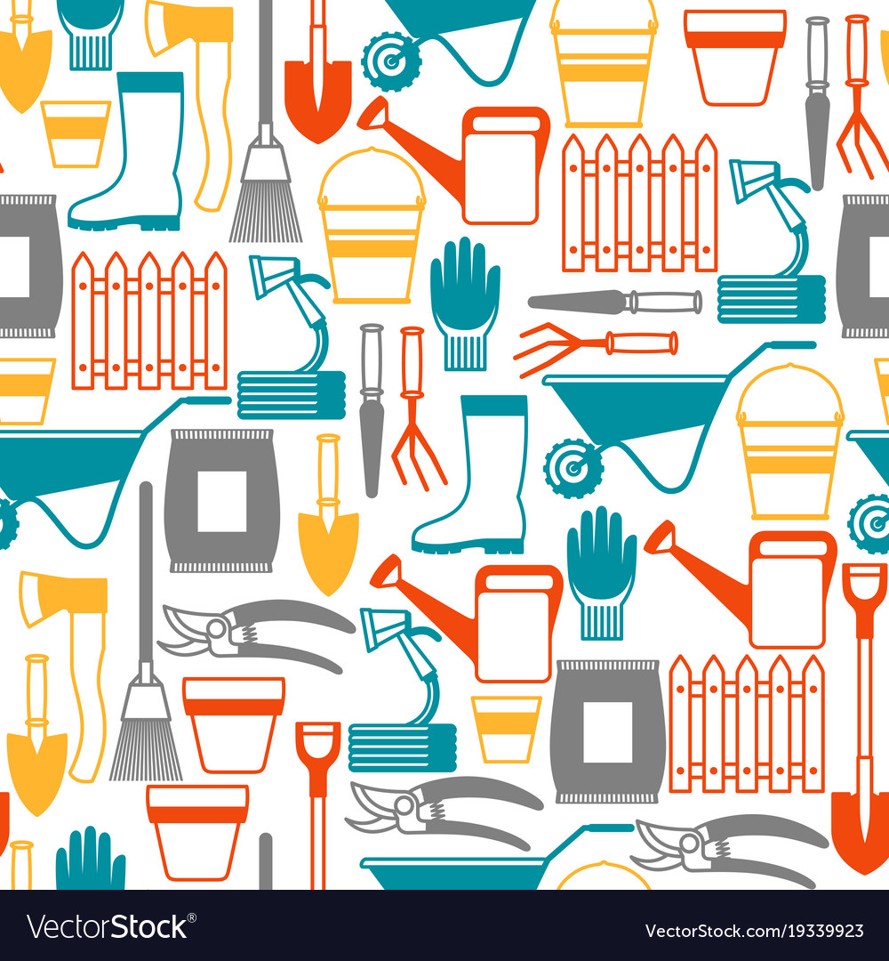 Seamless pattern with garden tools and icons all