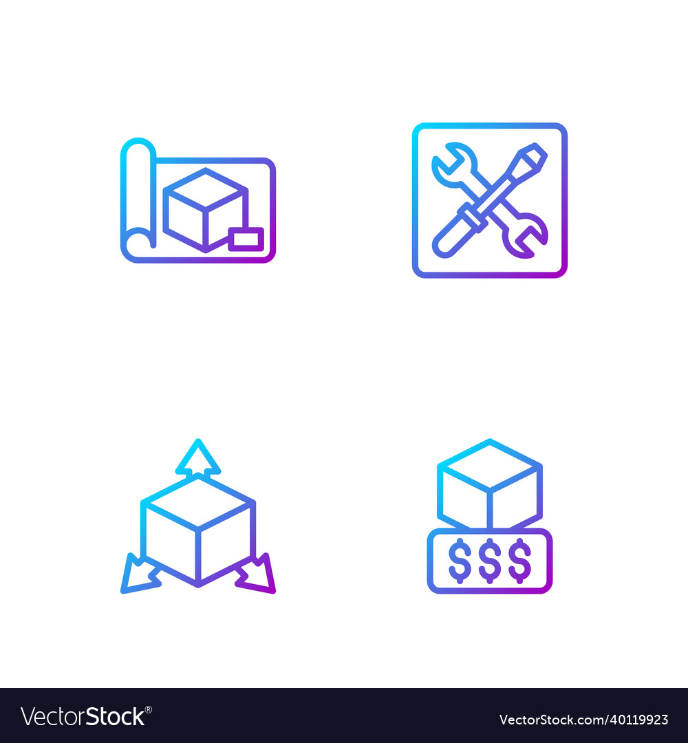 Set line 3d printer services isometric cube vector image Set line 3d printer services isometric cube