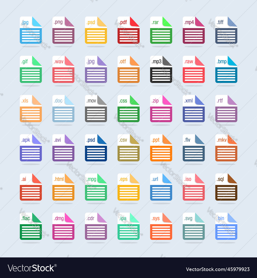 Set of document file formats and labels icons vector image Set of document file formats and labels icons
