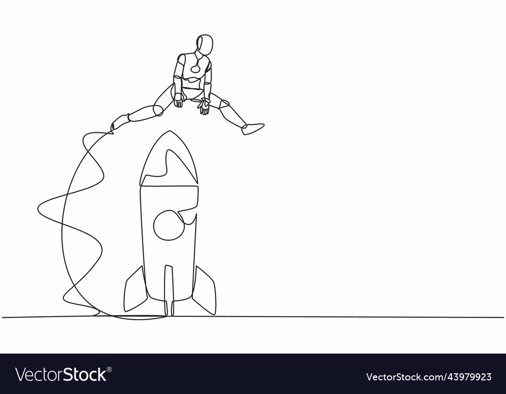 Single continuous line drawing robot jumping over vector image Single continuous line drawing robot jumping over