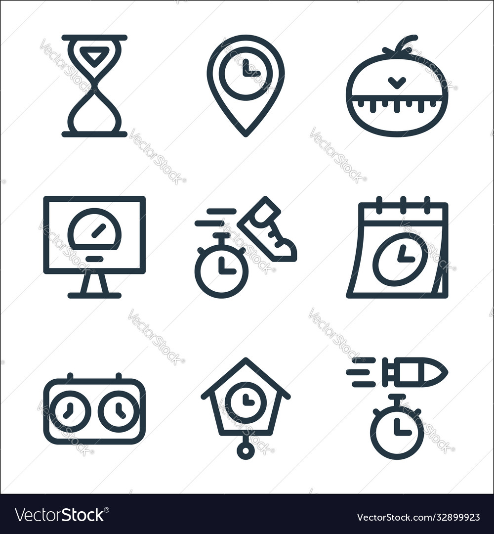 Speedometer and time line icons linear set