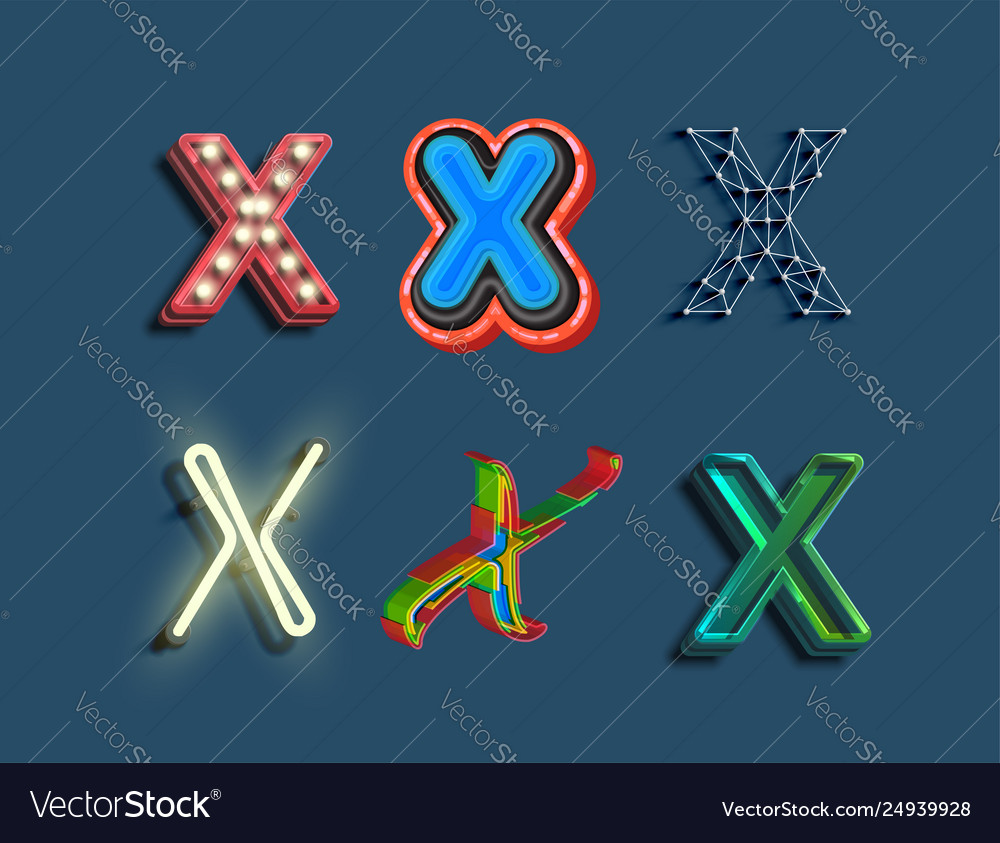 A character set 6 different styled font vector image A character set 6 different styled font