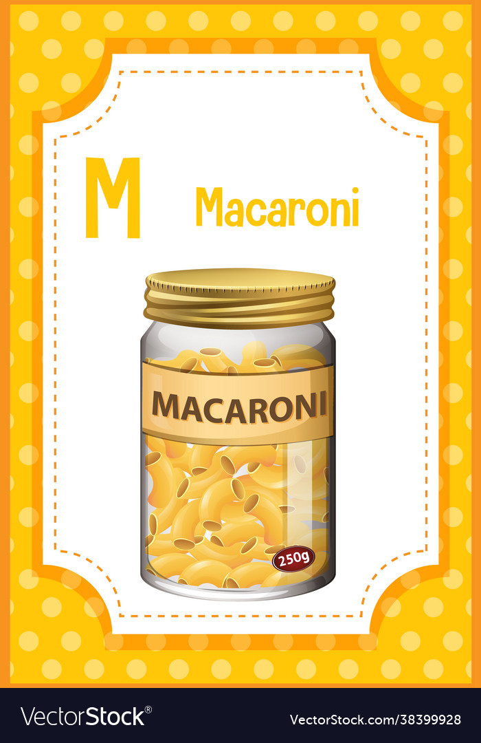 Alphabet flashcard with letter m for macaroni