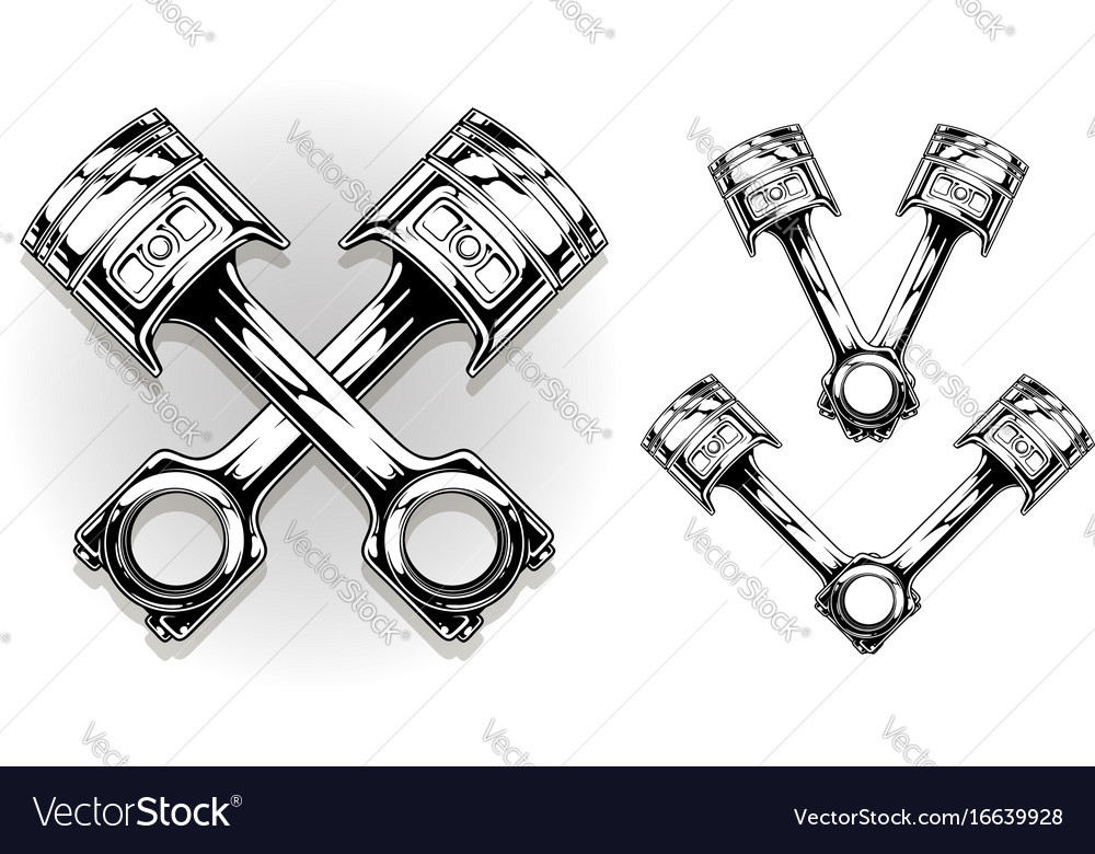 Detailed graphic black car engine piston set Vector Image