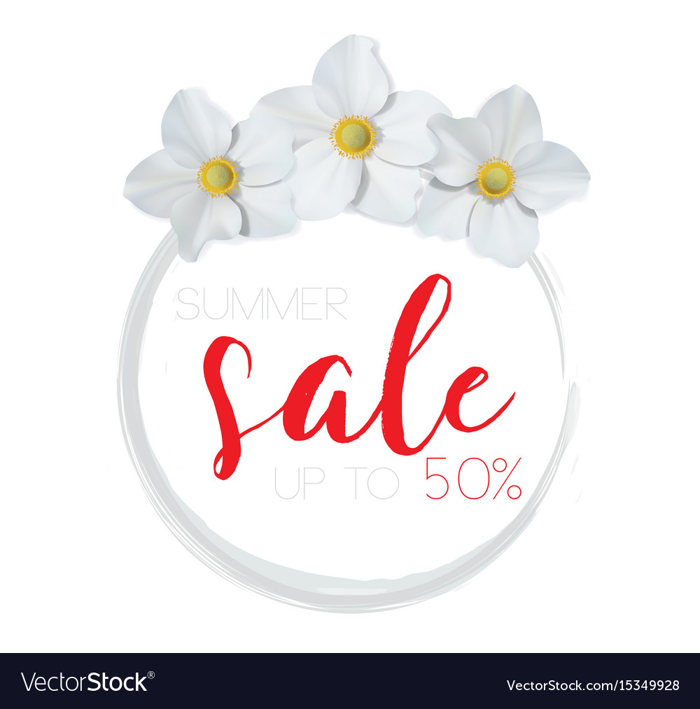 Flower banner with text summer sale on white