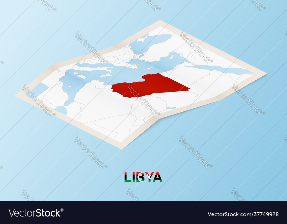 Folded paper map libya with neighboring