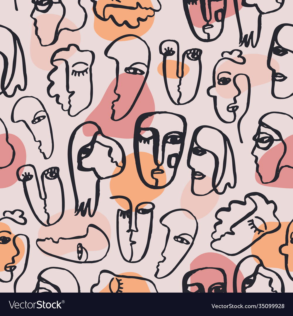 Hand dawn faces seamless pattern ink Royalty Free Vector