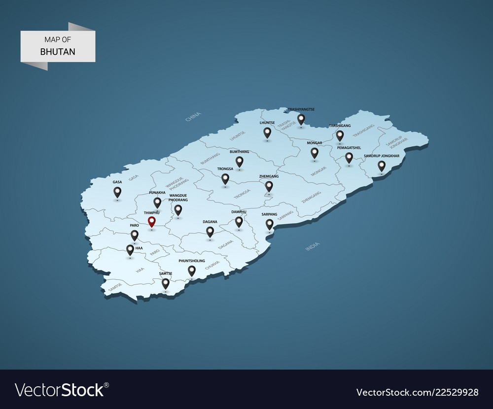 Isometric 3d bhutan map concept Royalty Free Vector Image