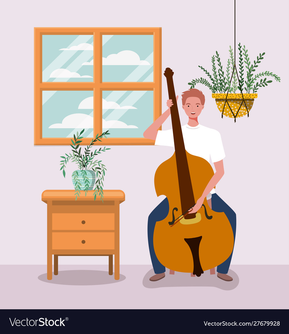 Man playing cello instrument character