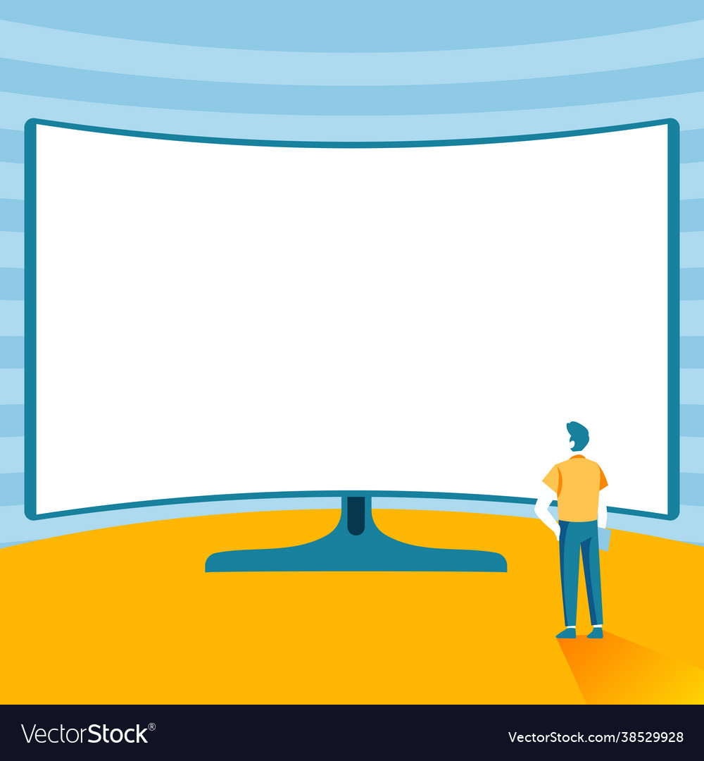 Man standing infront huge display Vector Image Man standing infront huge display