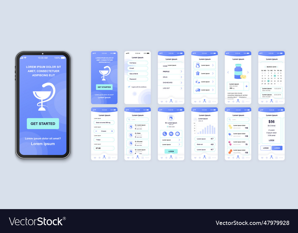 Medicine smartphone interface templates set