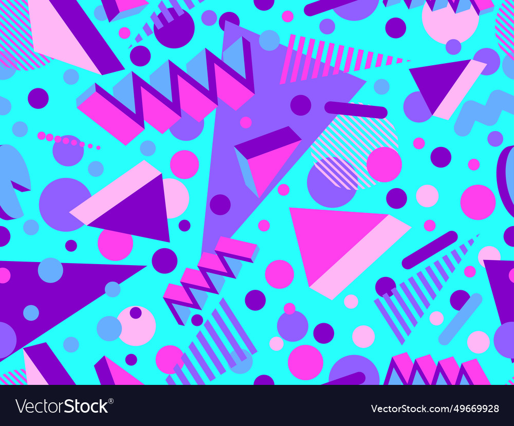 Memphis seamless pattern with 3d geometric shapes Vector Image