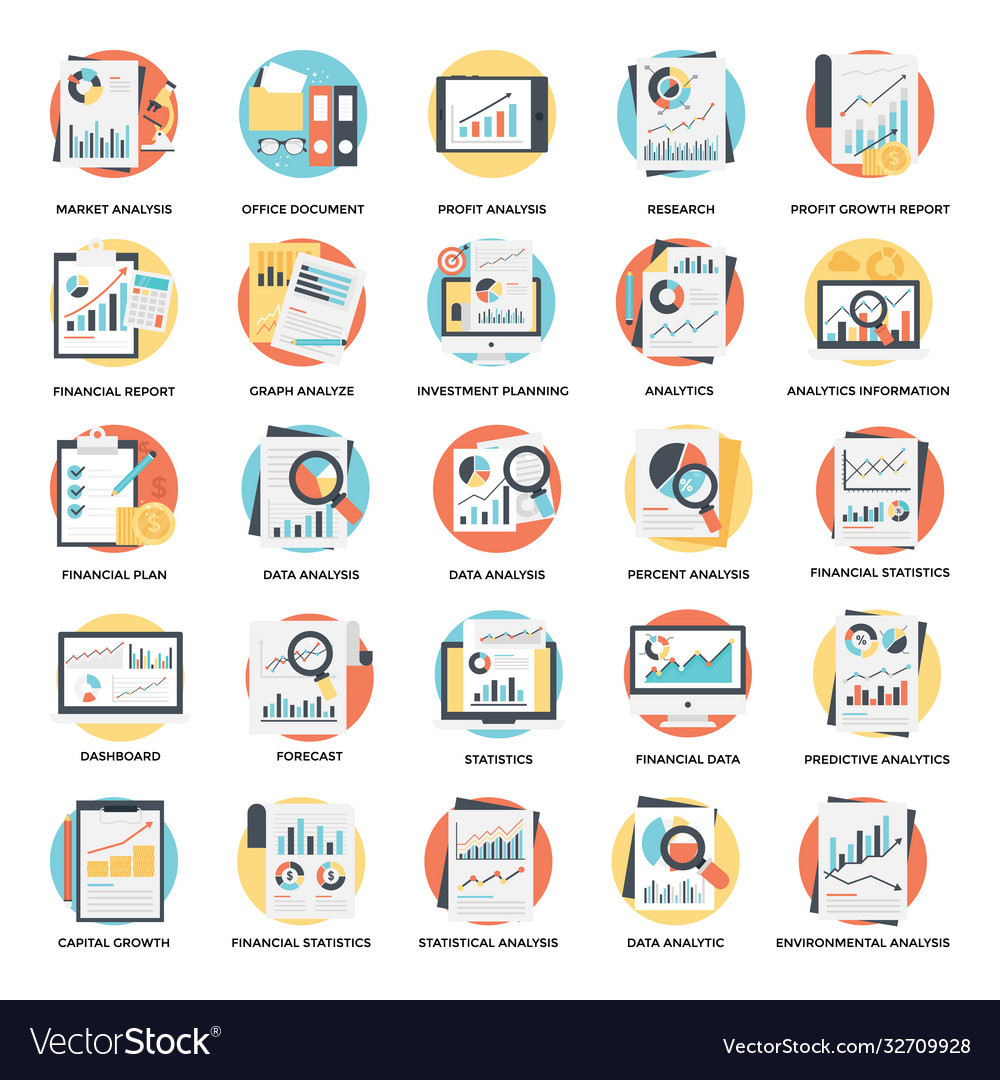 Report and analytics flat design pack Royalty Free Vector
