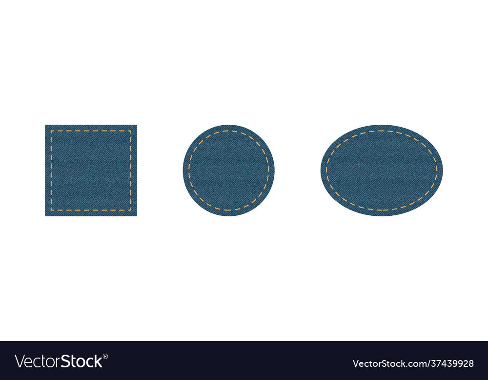 Set blue denim patches square circle oval